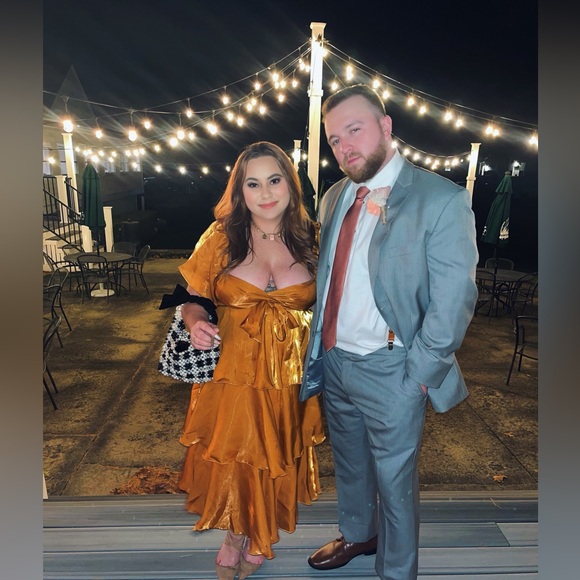 Lulus Glowing Rust Orange Flutter Sleeve Midi Dress - Picture 5 of 5